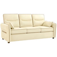 SOFA, 3-Sitzer, Kunstleder, dicke Polsterung, Seitentasche, beige, 190x83x90cm - Multicolor, Holzwerkstoff (190/90/83cm) - FORIOUS