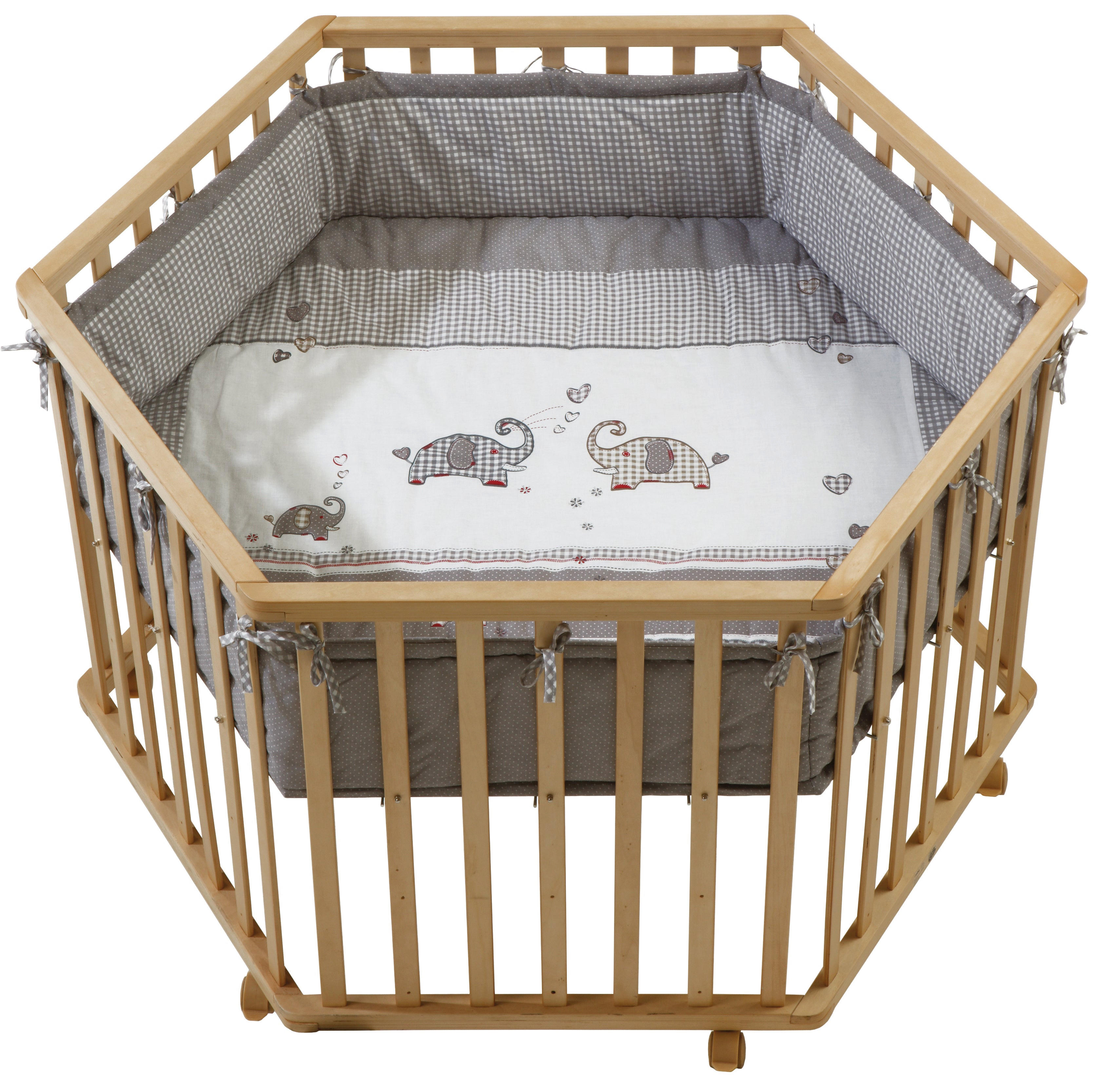 LAUFGITTER 6-eckig, Jumbo twins grau - Naturfarben, Holzwerkstoff (118.5/72.5/103.5cm) - Roba