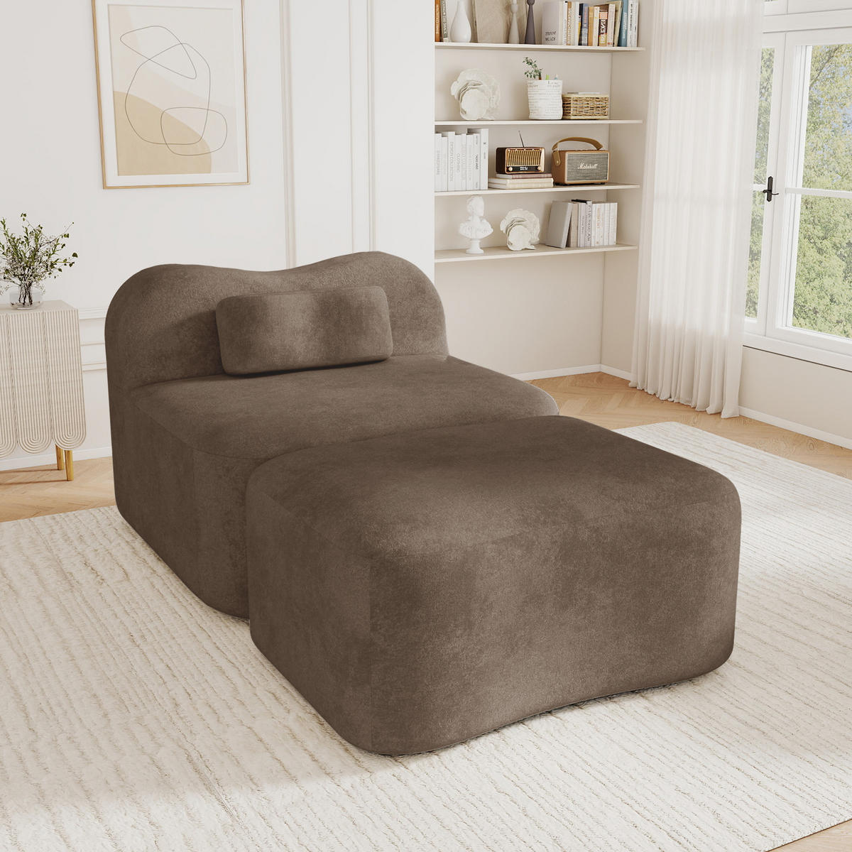 XXL-SESSEL Rahmenlos mit Ottoman, DE-42655, Braun - Braun, Textil (96/70/167cm) - ComfortXL