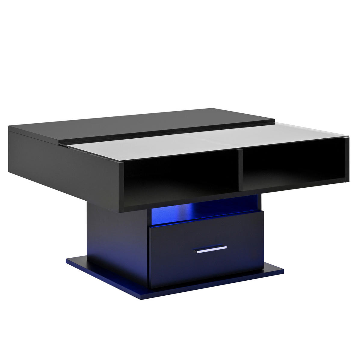 COUCHTISCH 78/78/45,5-59,5 cm mit LED-Beleuchtung und höhenverstellbarer Platte - Schwarz, Holzwerkstoff (78/78/59.5cm) - Flora Grace
