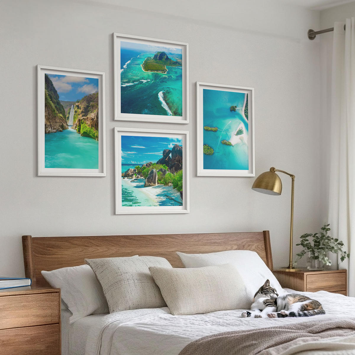 BILDER SET 4er Set - 50x50 cm & 40x60 cm Weißer Rahmen - Tropische türkisfarbene Inseln - Weiß, Kunststoff (50/50cm) - TULUP