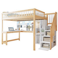 HOCHBETT 140/200 cm aus Kiefernholz und MDF mit LED-Beleuchtung, Ablageleiter, Regalen und Schreibtisch, Weiß/Natur - Weiß, Holz (140/200cm) - Redom