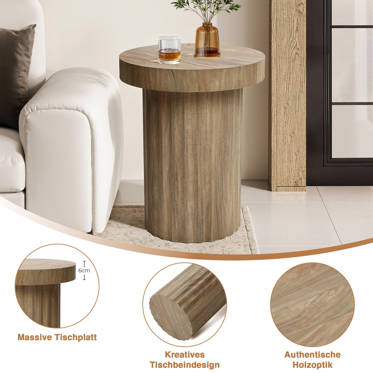 BEISTELLTISCH, Ø40 cm X H50 cm - Naturfarben, Holz (40/40/50cm)