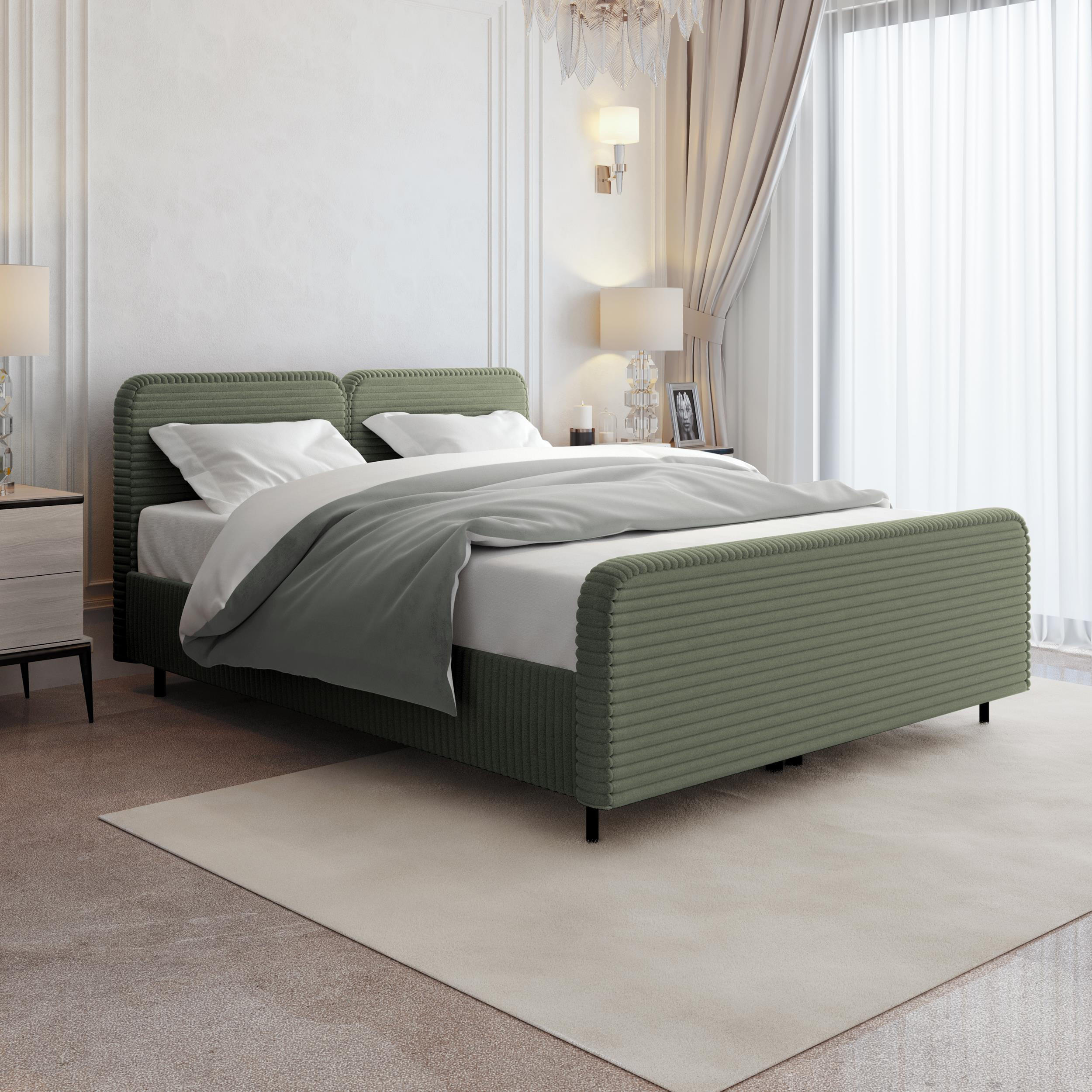 POLSTERBETT Lea mit Matratze und Topper, 160x200, Grün - Schwarz/Grün, Textil (160/200cm) - Beautysofa