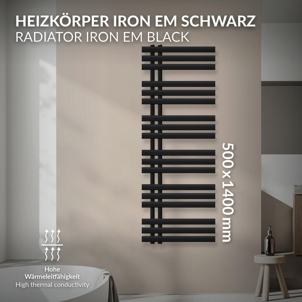 KOUPELNOVÝ radiátor Iron EM 500x1400 černý - černá, kov (50/140/3cm) - LuxeBath