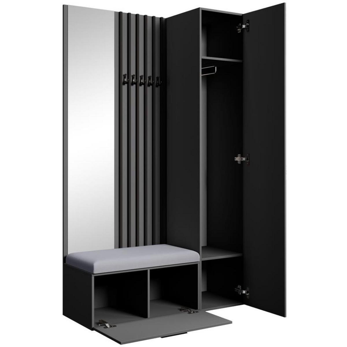 GARDEROBE Margaret II 121/203/43 mit Lamellen und Hochschrank - Schwarz/Graphitfarben, Holzwerkstoff/Kunststoff (121/203/43cm) - Beautysofa