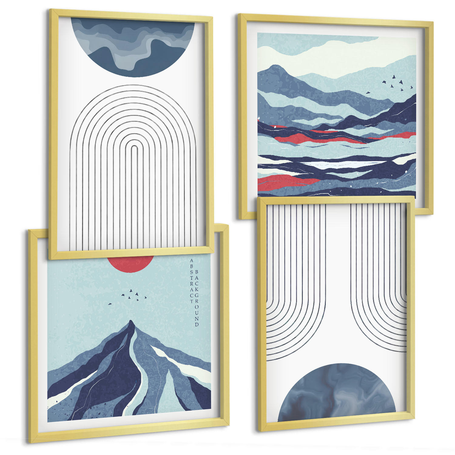 BILDER SET 4er Set - 50x50 cm & 40x60 cm Goldrahmen - Abstrakte Berglandschaften - Goldfarben, Kunststoff (50/50cm) - TULUP