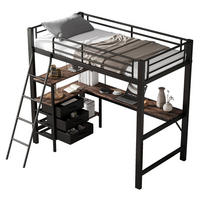 ETAGENBETT 90/200 cm schwarz aus Metall mit Tisch und 3 Schubladen - Schwarz, Metall (90/200cm) - OKWISH