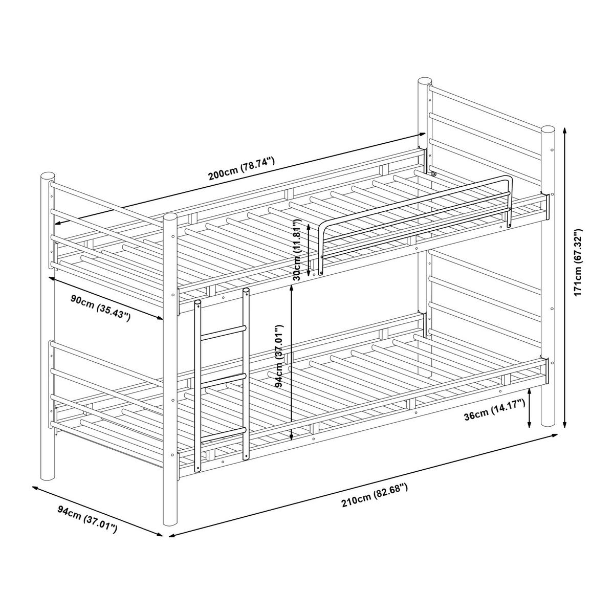 PATROVÁ POSTEL Bevapis - černá, kov - [en.casa]