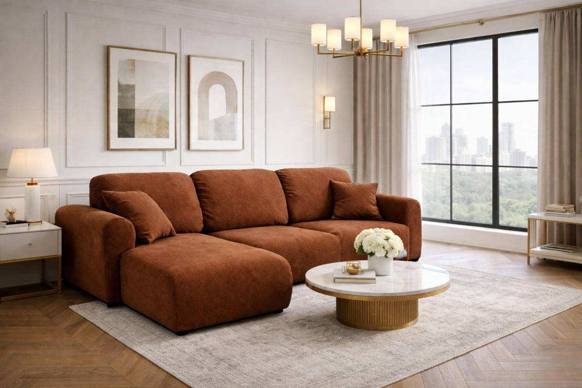 ECKSOFA Mit Schlaffunktion Und Bettkasten, Sofa L-Form Bingo L, Veloursstoff Salvador, Dunkelbraun, Links - Dunkelbraun, Holz (250/142cm) - Kaiser Möbel