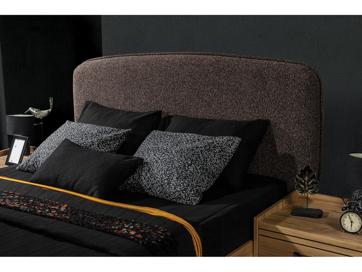BETTANLAGE CIZGI Schlafzimmer-Set, 4-teilig, Eiche, Bett mit Kopfteil 2 Nachttischen und Kleiderschrank - Eichefarben, Holzwerkstoff (160/200cm)
