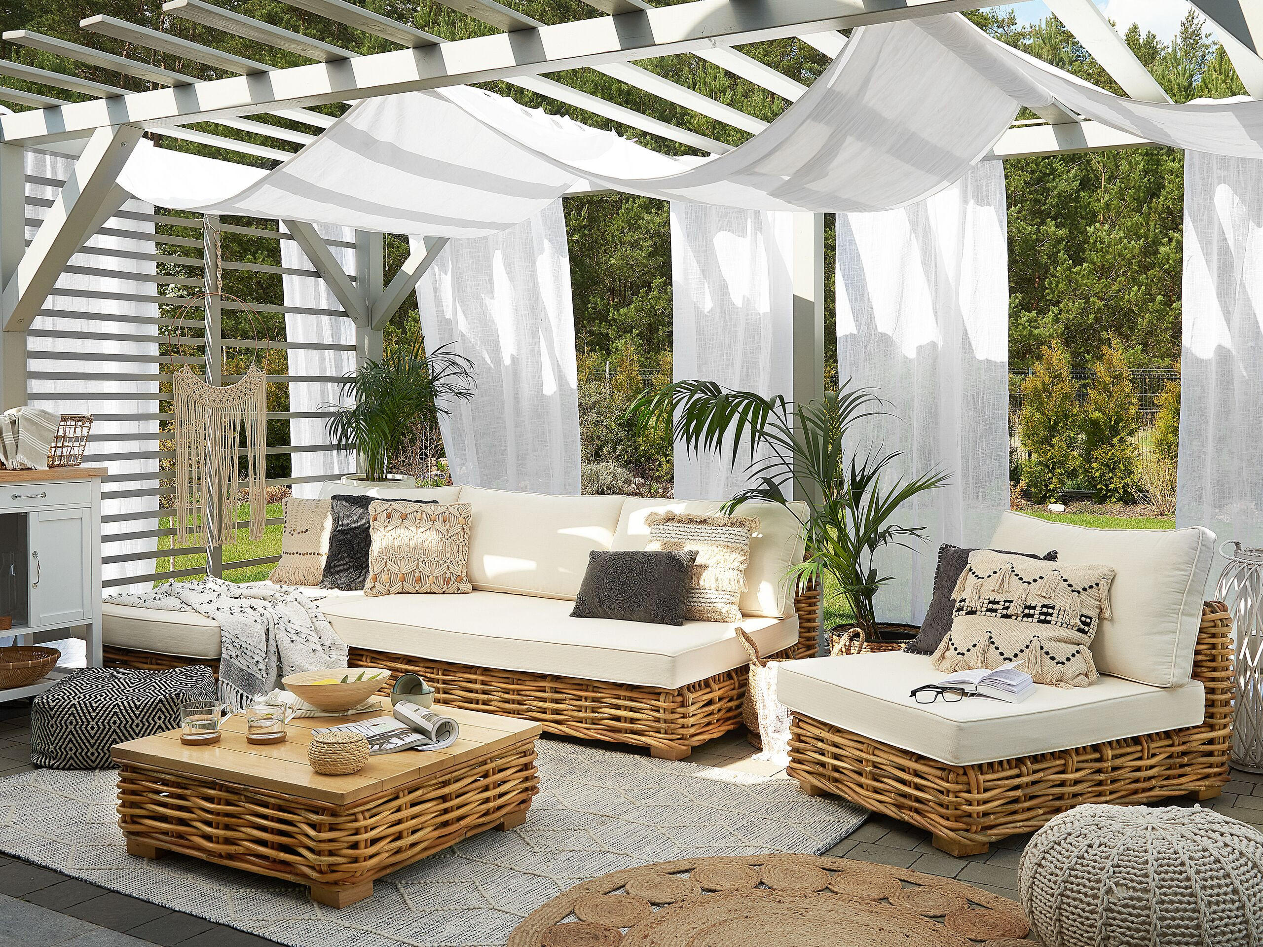 LOUNGE SET 4-Sitzer natürlich rechtsseitig modular Varallo - Naturfarben, Naturmaterialien - Beliani
