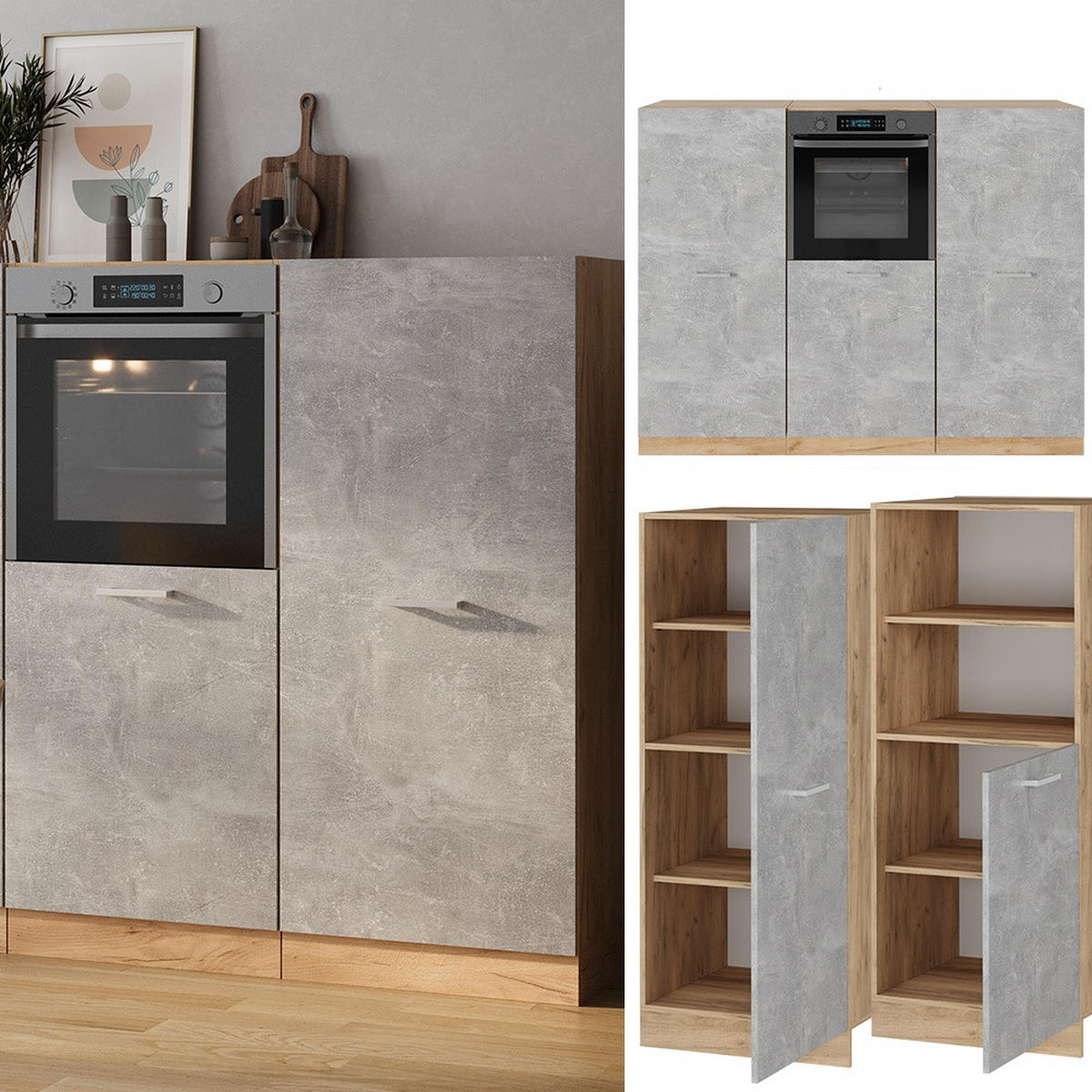 BLOC DE BUCĂTĂRIE R-Line Beton / stejar auriu 180 cm fara blat - stejar miere/gri, compozit lemnos (180/143/46cm) - Vicco
