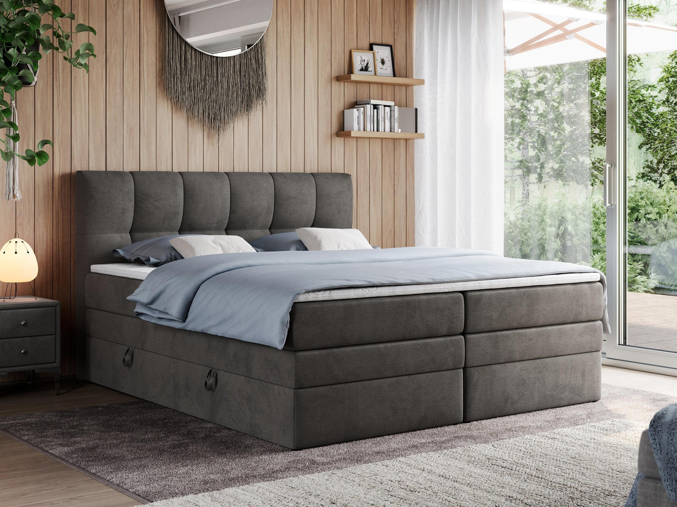 BOXSPRINGBETT ALVIN KING 120/200 Dunkelgrau Velvet - H3 - Dunkelgrau, Holz/Textil (120/200cm) - MKS