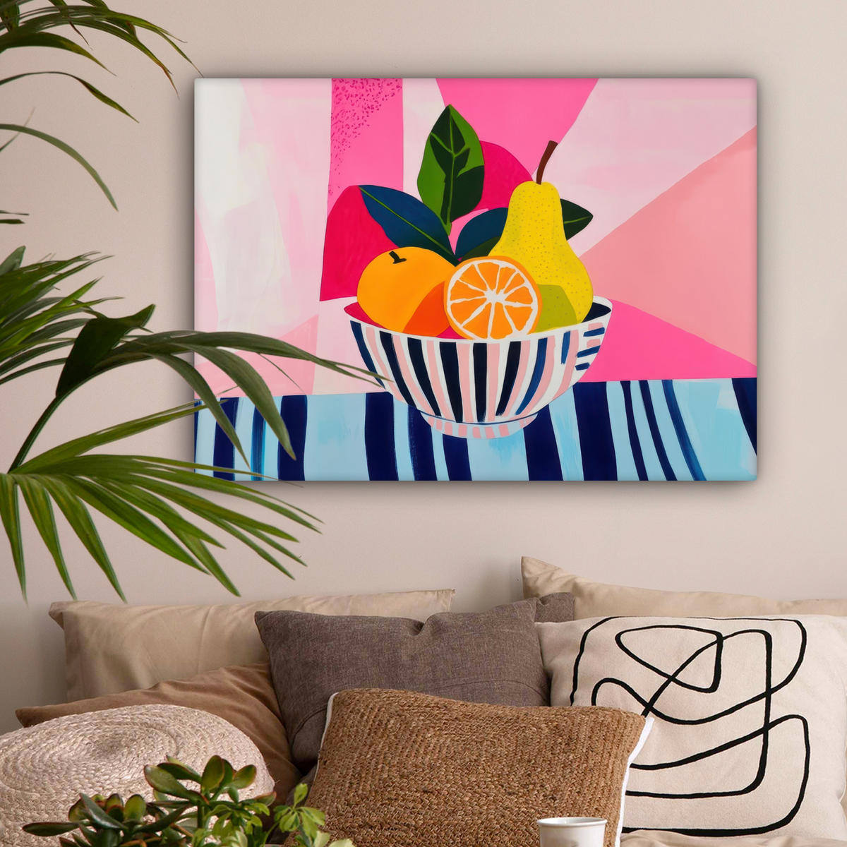 LEINWANDBILD Obst - Abstrakter Hintergrund - Rosa Wandbilder 80x60 cm - Pink, Textil (80/60cm) - MuchoWow