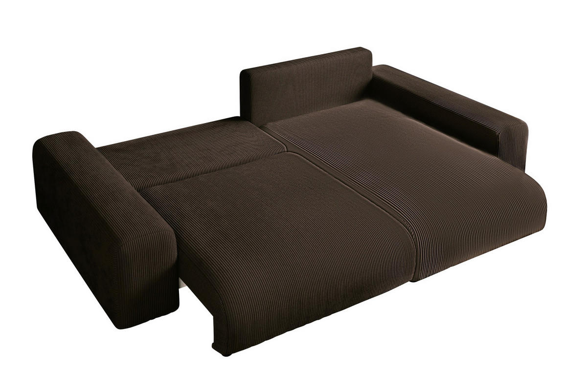 ECKSOFA mit Schlaffunktion und Bettkasten 255/165/84 cm, Wellenfedern, Ottomane beidseitig montierbar, Cord in Dunkel-Braun / 21003 - Dunkelbraun/Schwarz, Kunststoff/Textil (255/165cm) - luma-home