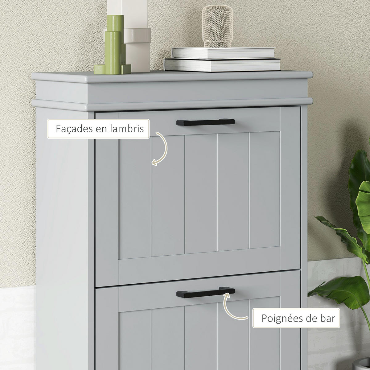 SCHUHSCHRANK Grau MDF klappbar mit Fächern 1 Stück - Grau, Holzwerkstoff (54/82.5/24cm) - PANGIVO
