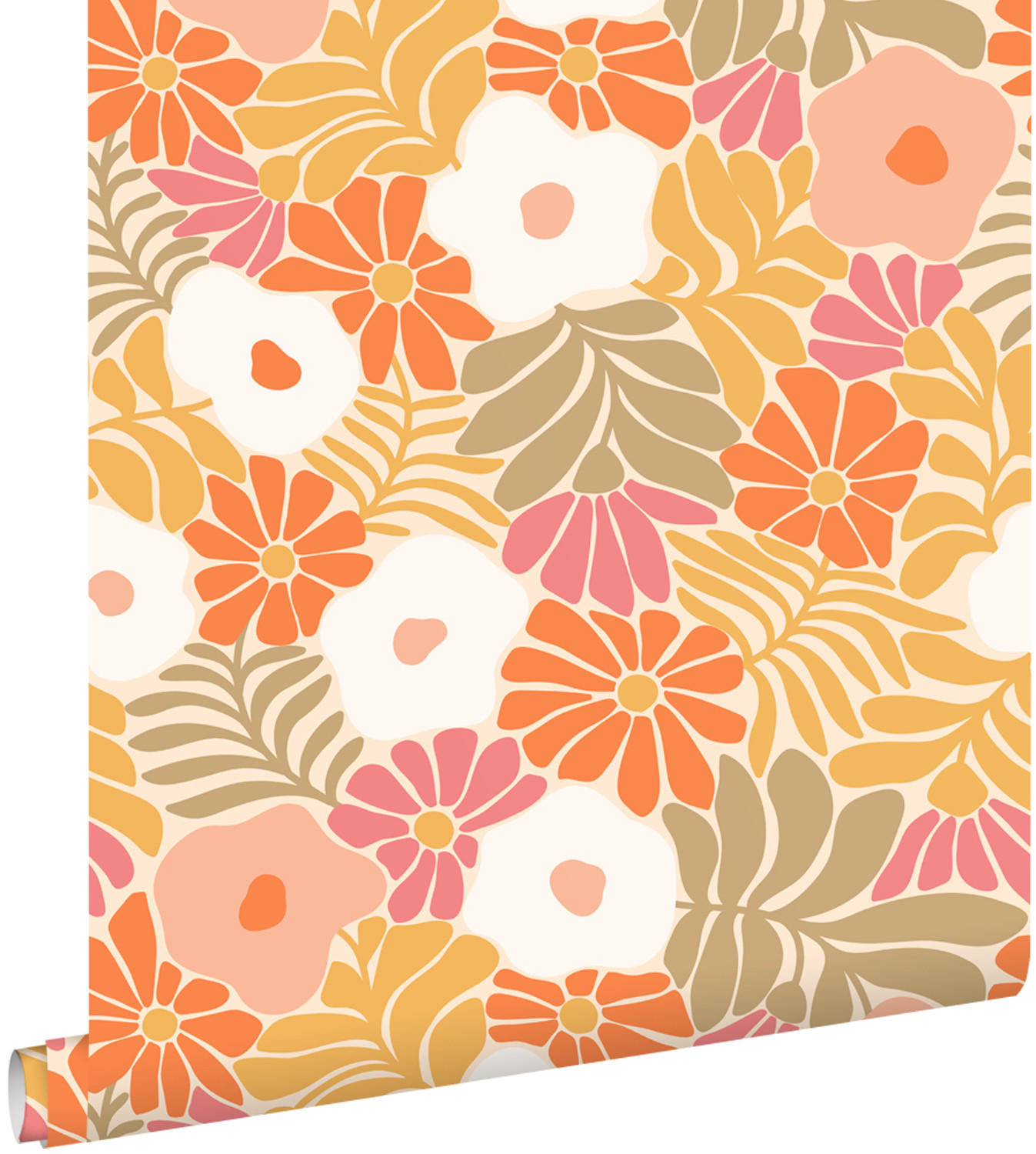 TAPETE Blumen im Matisse-Stil 53 cm x 10.05 m - Orange, Papier (53/1000cm) - ESTAhome
