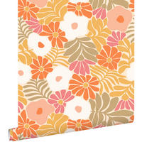 TAPETE Blumen im Matisse-Stil 53 cm x 10.05 m - Orange, Papier (53/1000cm) - ESTAhome