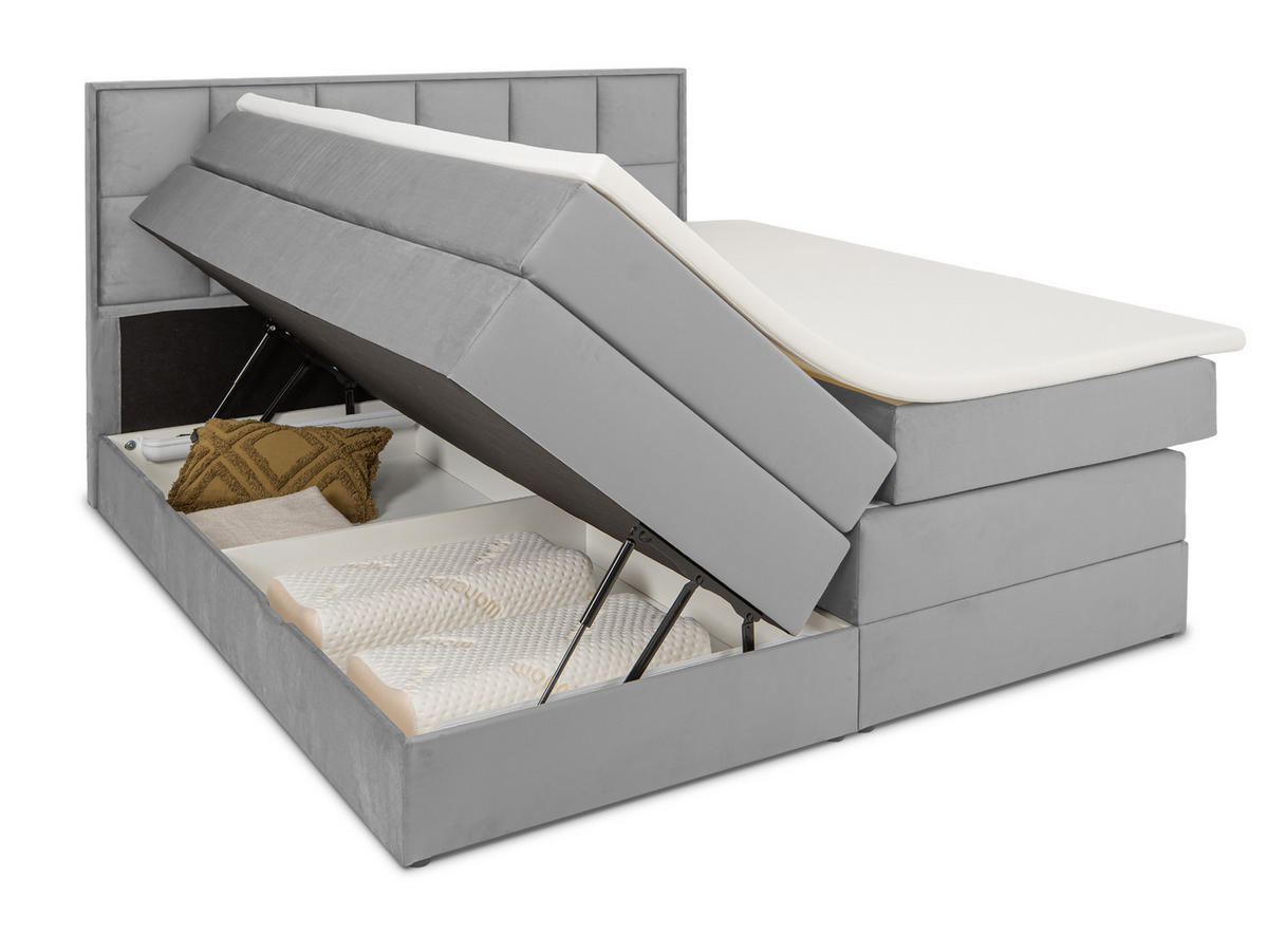 BOXSPRINGBETT Montreal Silber 180/200 cm H2/H3 Samt - Silberfarben, Textil (180/200cm) - wonello