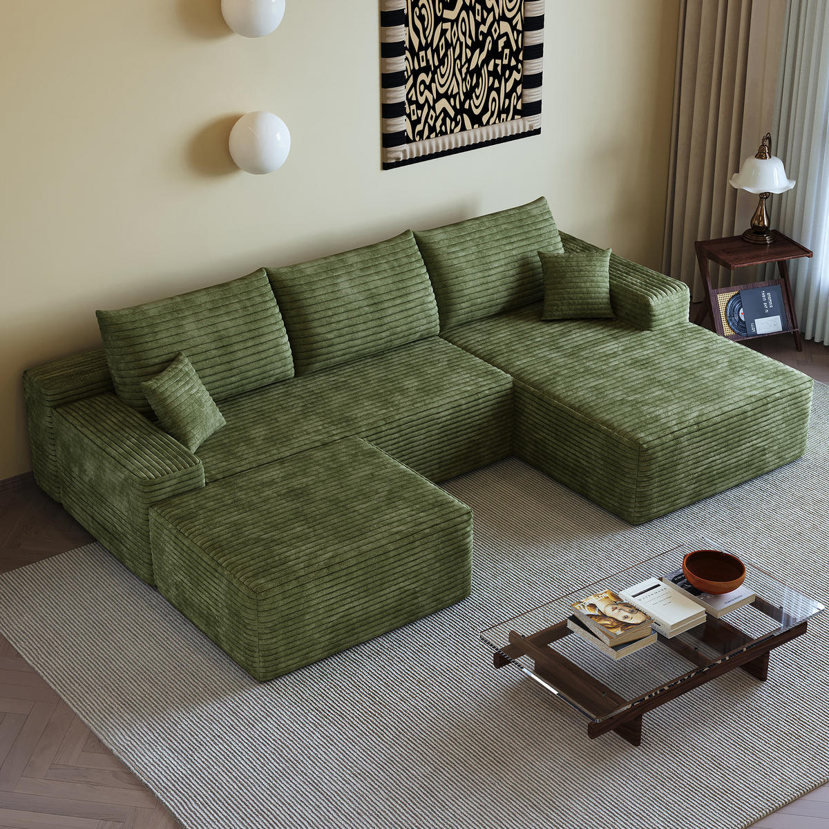 WOHNLANDSCHAFT DE-34857 U-Form 2-Sitzer Chaiselongue rechts Grün - Grün, Textil (175/83/270cm) - ComfortXL