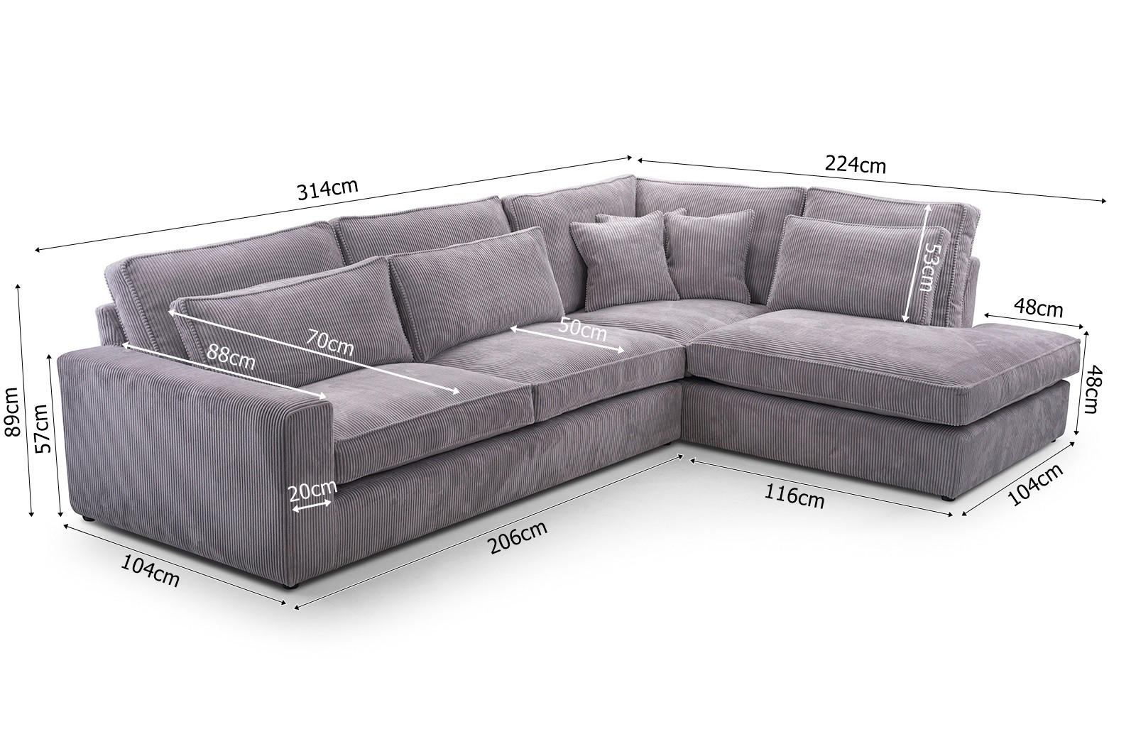 ECKSOFA Comforto MINI CORD 280 x 224 cm Ausrichtung rechts - Creme, Textil (280/224cm) - AN-Moebel 4u