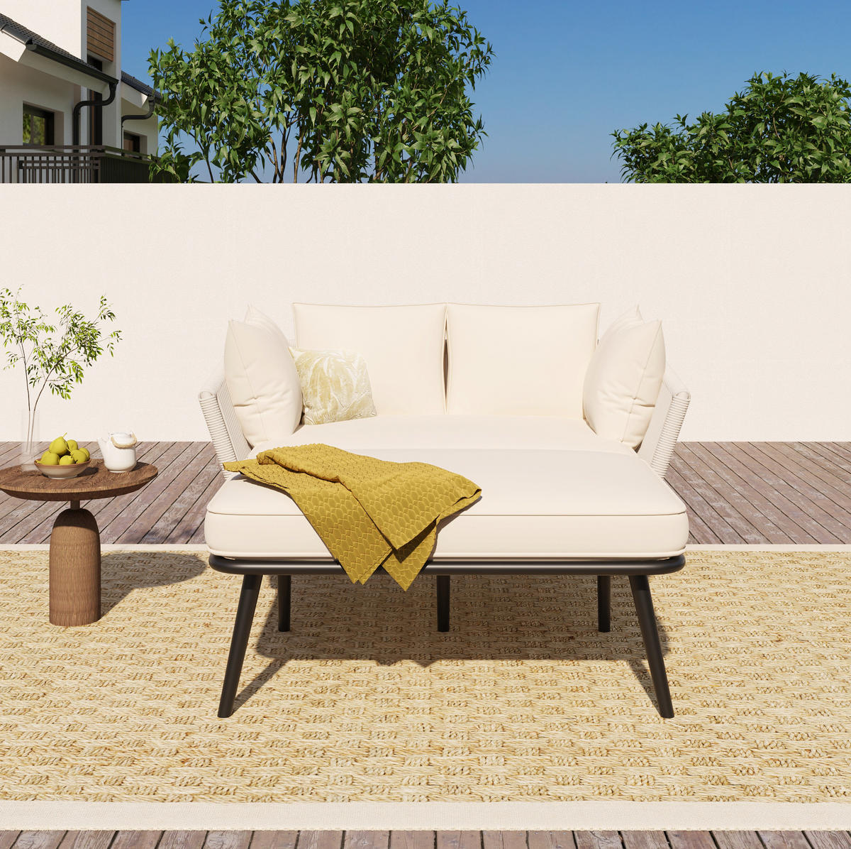 SONNENLIEGE aus Stahl & Polyester 120x130x67cm in Beige - Beige, Textil (120/67/130cm) - Modfu