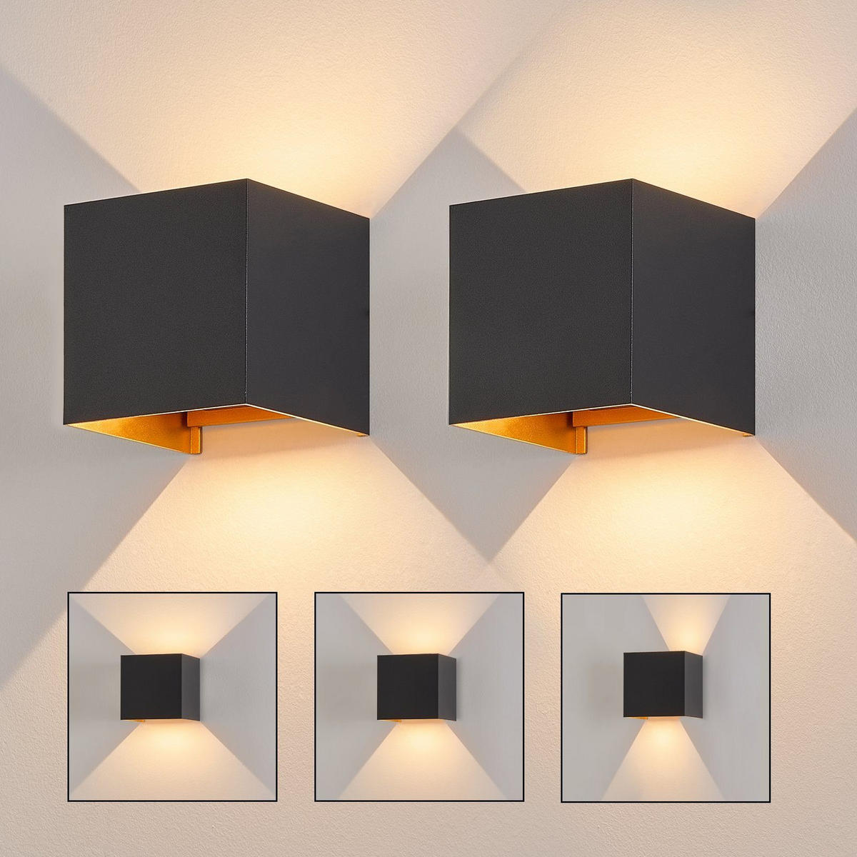 LED WANDLEUCHTE Inspiration 2er-Set - Schwarz, Metall (10/10/10cm) - Nettlife