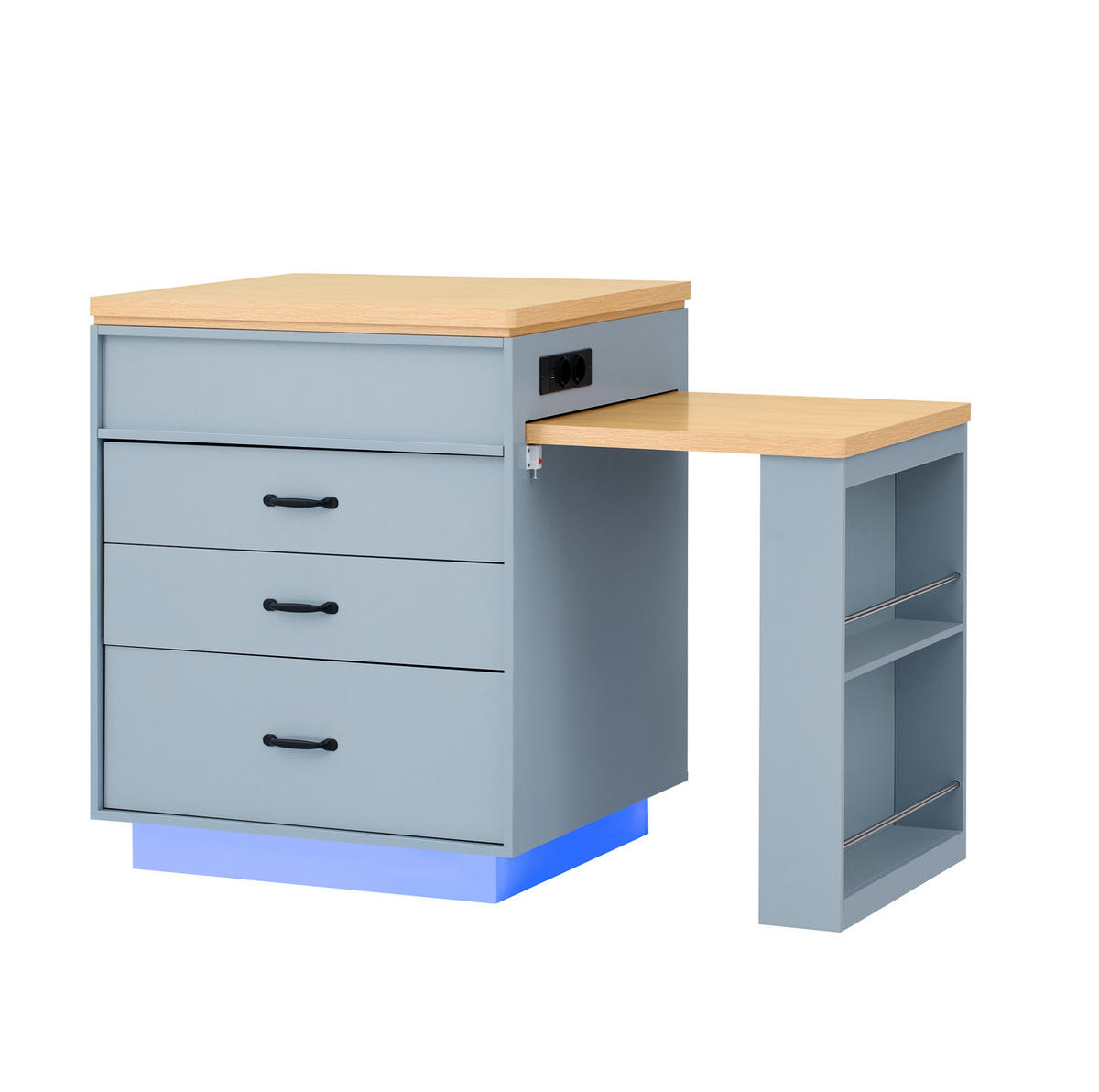 KÜCHENINSEL mit ausziehbarem Tisch LED 125,5-187,5 x 71 x 93 cm MDF Blue - Blau, Holzwerkstoff (71/93/125.5cm) - Meubliv