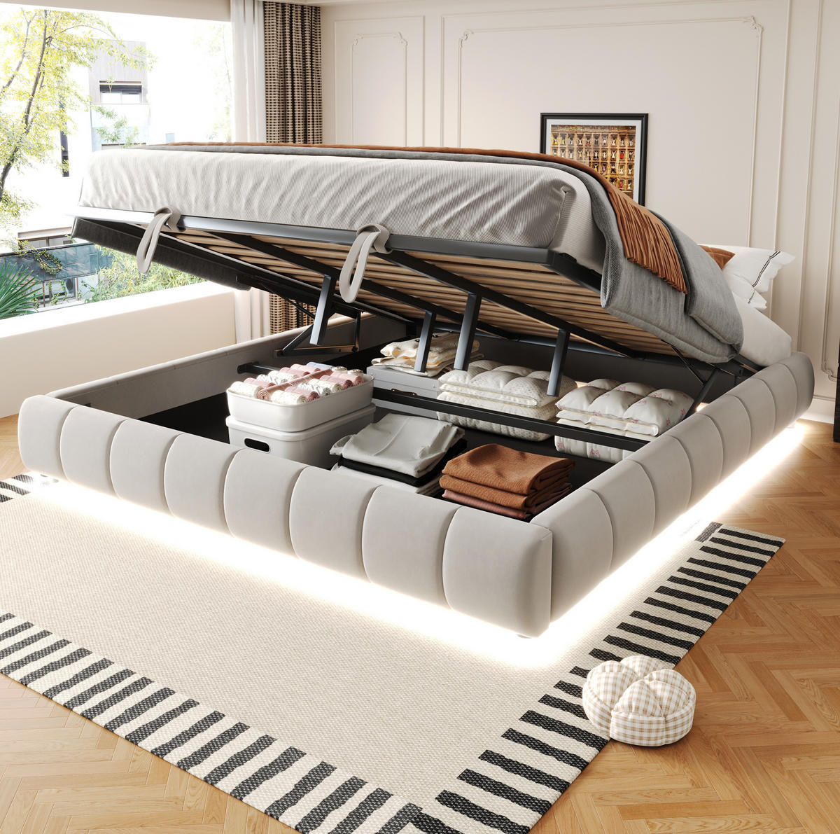 POLSTERBETT mit Stauraum 180x200 cm Beige - Beige, Metall (180/200cm) - Meubliv