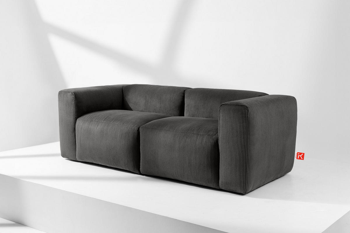 2-SITZER-MODULSOFA BUFFO mit extrem weicher und bequemer Sitzfläche, Kordstoff, grau - Grau, Textil (210/73/96cm) - KONSIMO®