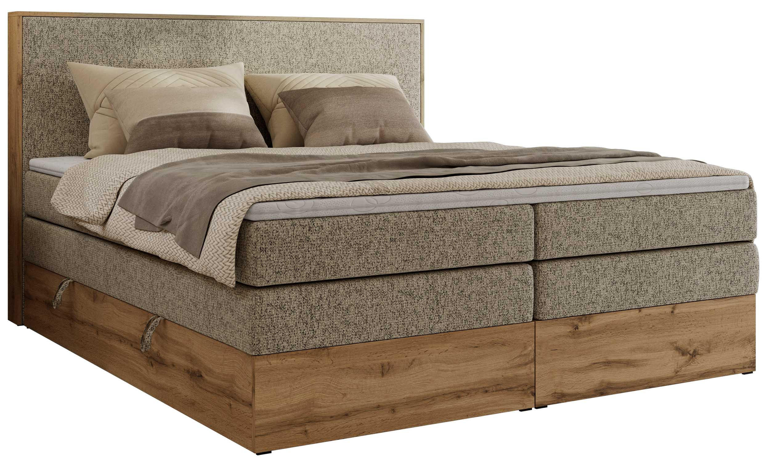 MKS POSTEL BOXSPRING WOOD CLASSIC KING 160/200 - Béžová Strukturovaná látka - H3