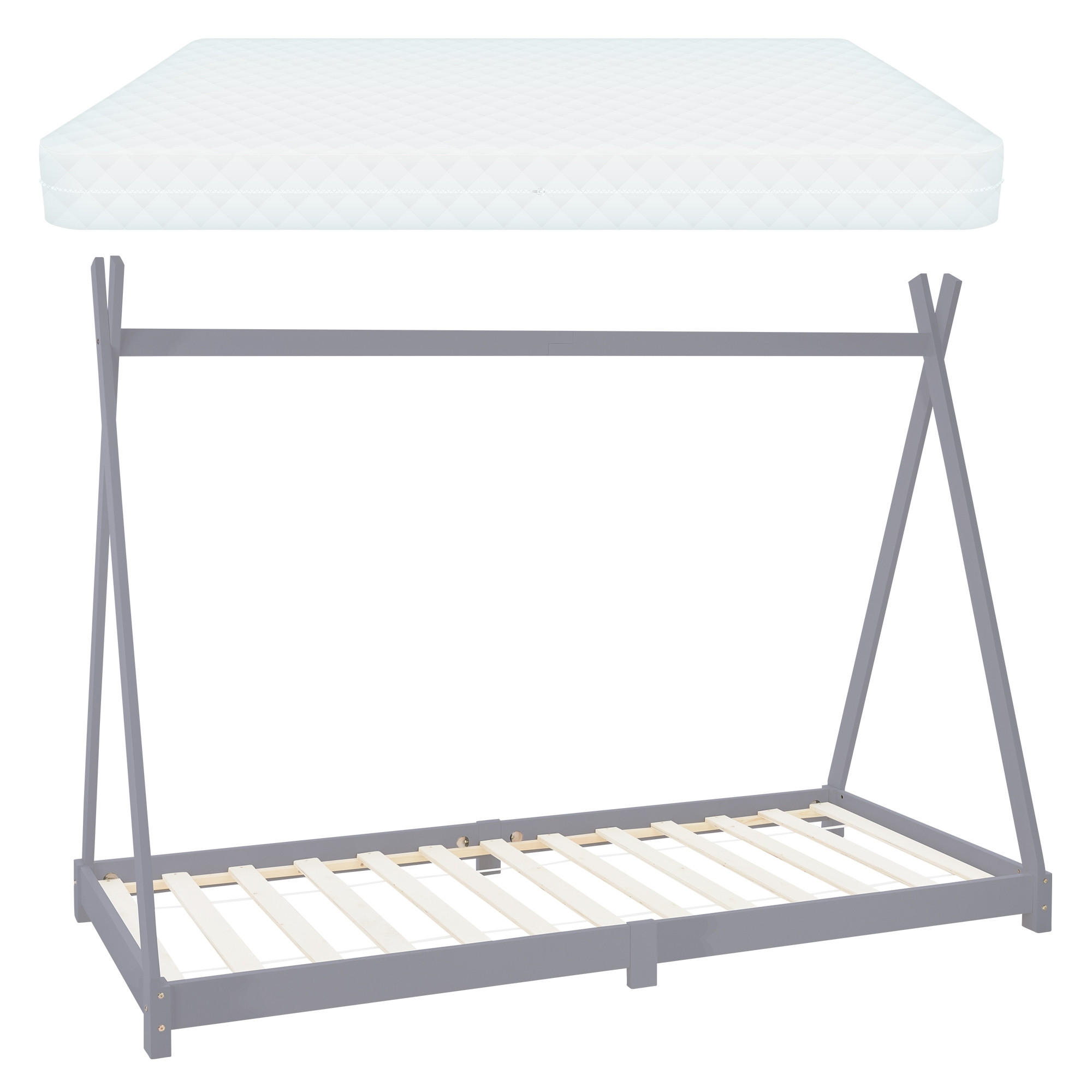 KINDERBETT Tipi mit Matratze 90x200 cm Hellgrau - Hellgrau, Holz (90/200cm) - ML-DESIGN