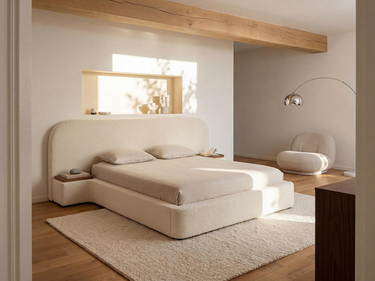 BETT mit Bettkasten - 2 Personen - Stoff - Weiß - Weiß, Textil (180/200cm) - Vente-Unique