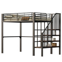 HOCHBETT 140/200 cm Schwarz mit Treppe und Stauraum aus Metall - Schwarz, Metall (140/200cm) - Flora Grace