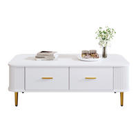 COUCHTISCH mit Schubladen, geschwungenen Ecken, Wohnzimmertisch mit gewellten Seiten, goldenen Griffen und Beinen, Beistelltisch - Weiß, Holzwerkstoff (105/51/38cm) - Blomus