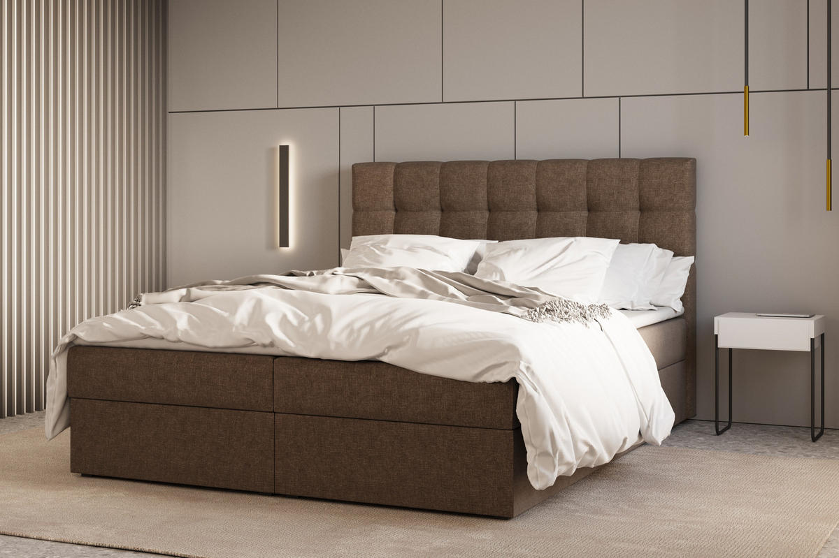 BOXBETT - Bett 05 OSLO - Hugo - 180x200 cm - mit Bettkasten und Waschbarem Topper - Braun, Holz (180/200cm) - ROYAL24_MARKT