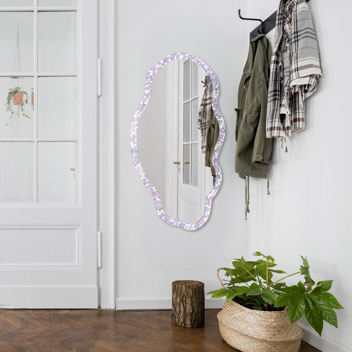 SPIEGEL 90x45 cm asymmetrisch mit Druck - Wiesenmuster - Transparent, Glas (45/90/0.4cm) - TULUP
