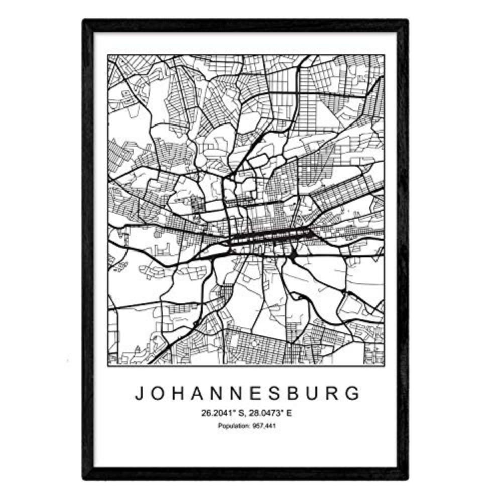 POSTER Johannesurg Nordic-Stil A3 Schwarzer Rahmen - Schwarz, Papier (29.7/5/42cm) - Nacnic