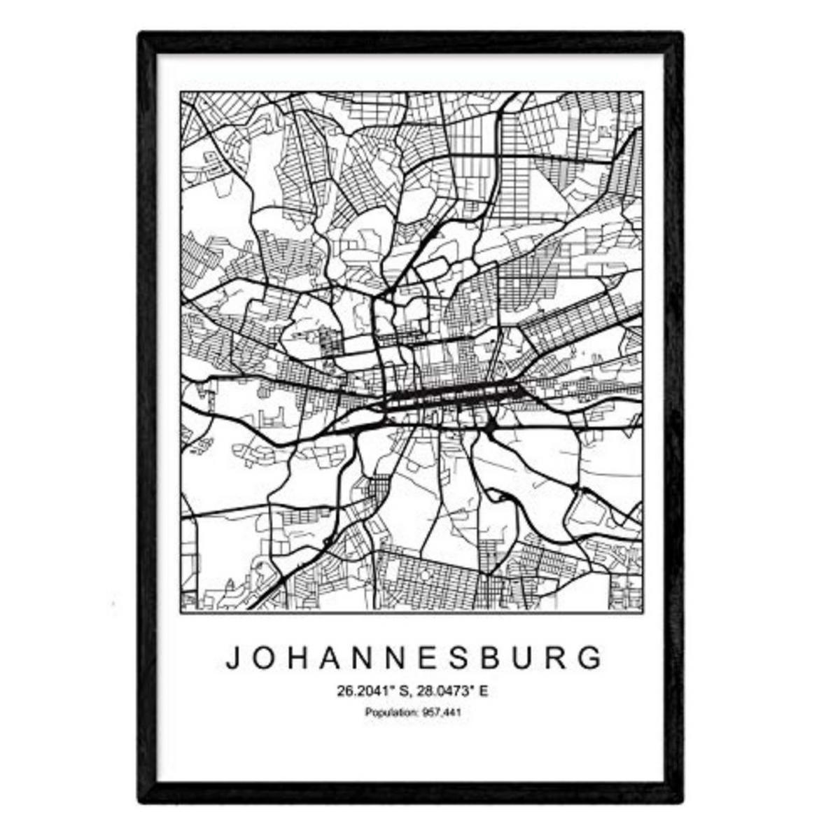 POSTER Johannesurg Nordic-Stil A3 Schwarzer Rahmen - Schwarz, Papier (29.7/5/42cm) - Nacnic