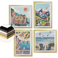 WANDBILDER 4er Set - 50x50 cm & 40x60 cm Goldrahmen - Farbenfrohe Berge und Küstenstädte - Goldfarben, Kunststoff (50/50cm) - ArtPrintCave