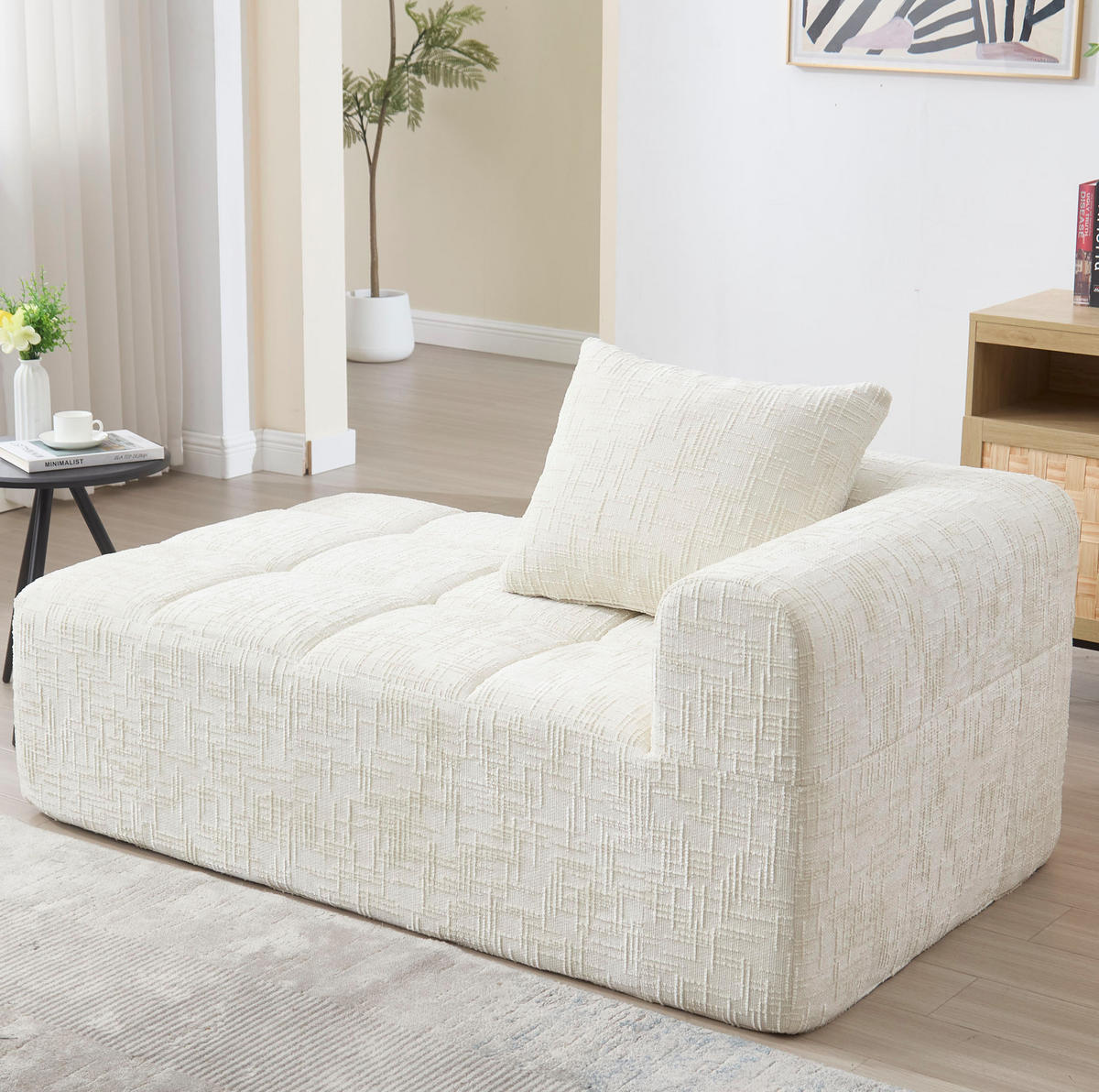 CHAISELONGUE Sofa Chenille mit Kissen und Seitentaschen 158/90/60 cm Beige - Beige, Textil (60/158/90cm) - Redom
