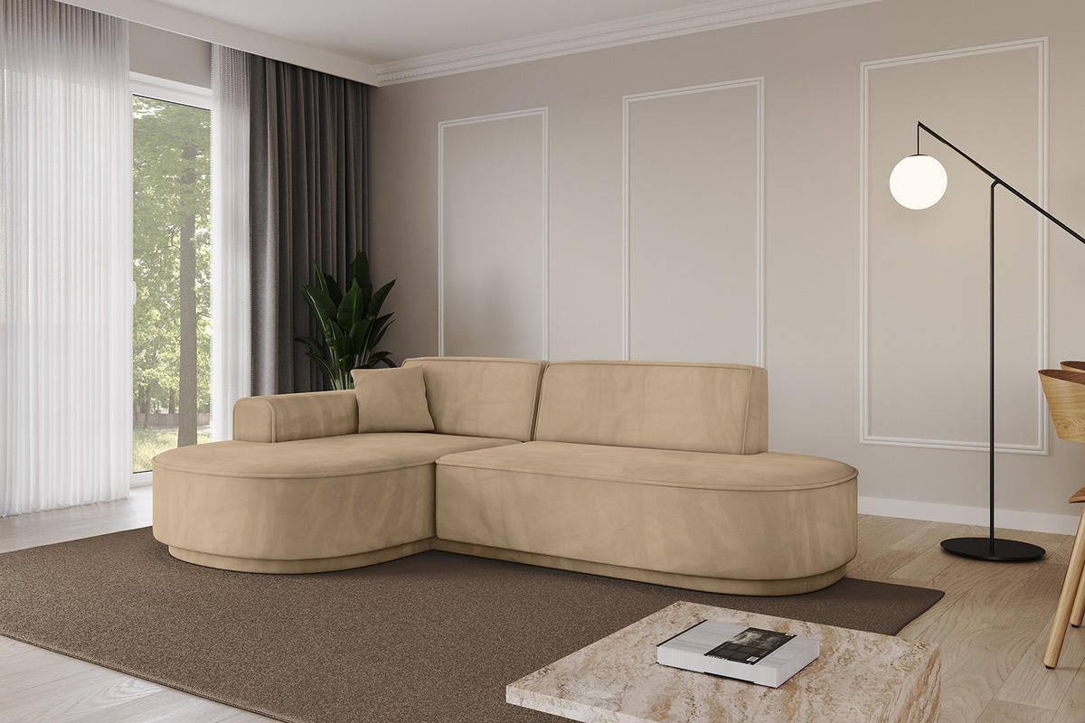 ECKSOFA Ottomane Links MARI-L1-v3 - 243x171x83 cm Taupe Velours - Taupe/Schwarz, Holzwerkstoff/Kunststoff (243/171cm) - ALTDECOR