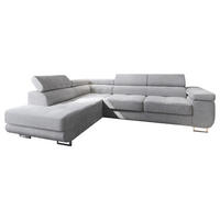 ECKSOFA APIRO L-S Hellgrau Kordstoff mit Schlaffunktion - Silberfarben/Hellgrau, Holz/Textil (276/202cm) - MASSENO