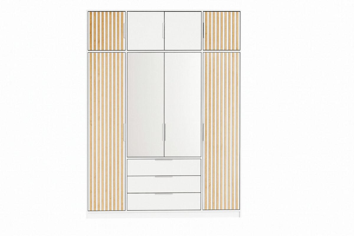 DREHTÜRENSCHRANK LABOO LUX 196/200/58 cm in Weiß mit Lamellen und Aufsatz - Weiß, Holzwerkstoff (196/245/58cm) - Deine Möbel 24