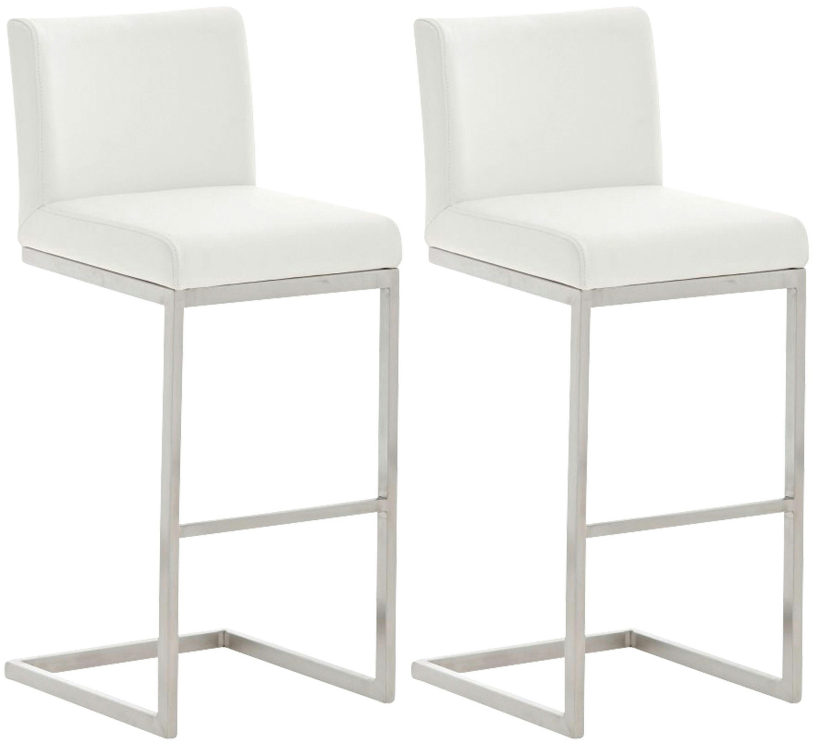 BARHOCKER 2er Set Paragon Kunstleder weiß - Edelstahlfarben/Weiß, Kunststoff/Metall (42/104/48cm) - TPFLiving
