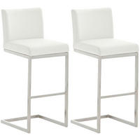 BARHOCKER 2er Set Paragon Kunstleder weiß - Edelstahlfarben/Weiß, Kunststoff/Metall (42/104/48cm) - TPFLiving