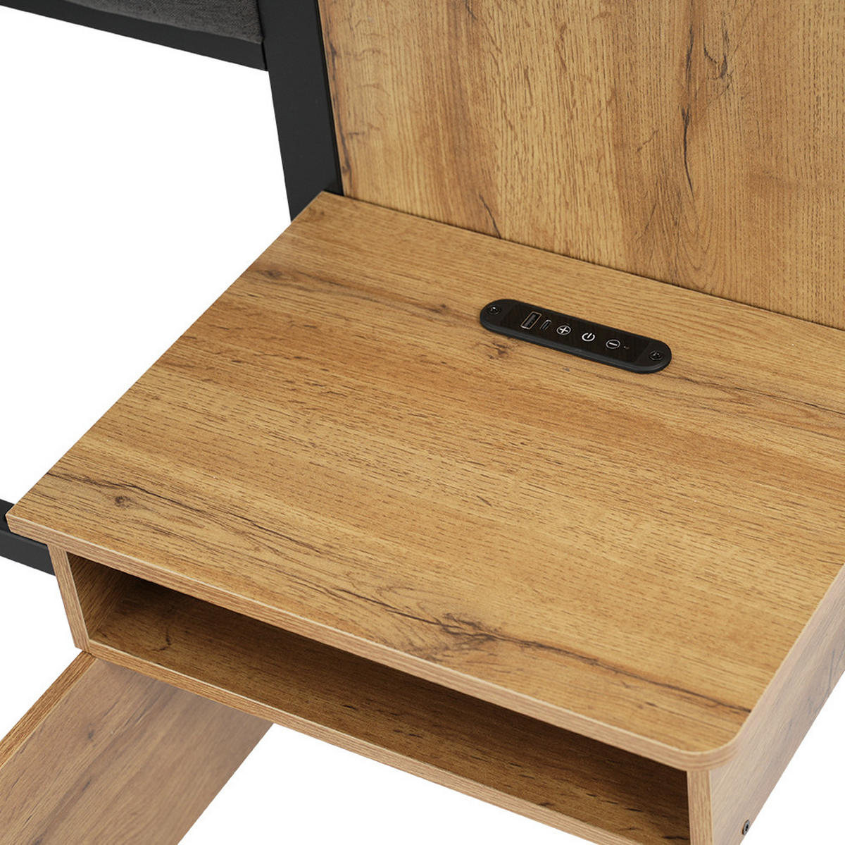 ČALOUNĚNÁ postel 160/200 cm s nočními stolky, USB-C, lampičkami, úložnou lavicí a matrací, Dubová - barva dubu, kov (160/200cm) - Redom