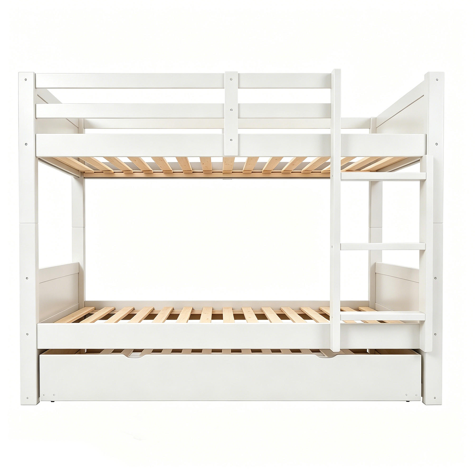 ETAGENBETT 90x200cm Holz Ausziehbett Sicherheitsgeländer Weiß - Weiß, Holz (90/200cm) - FLIEKS