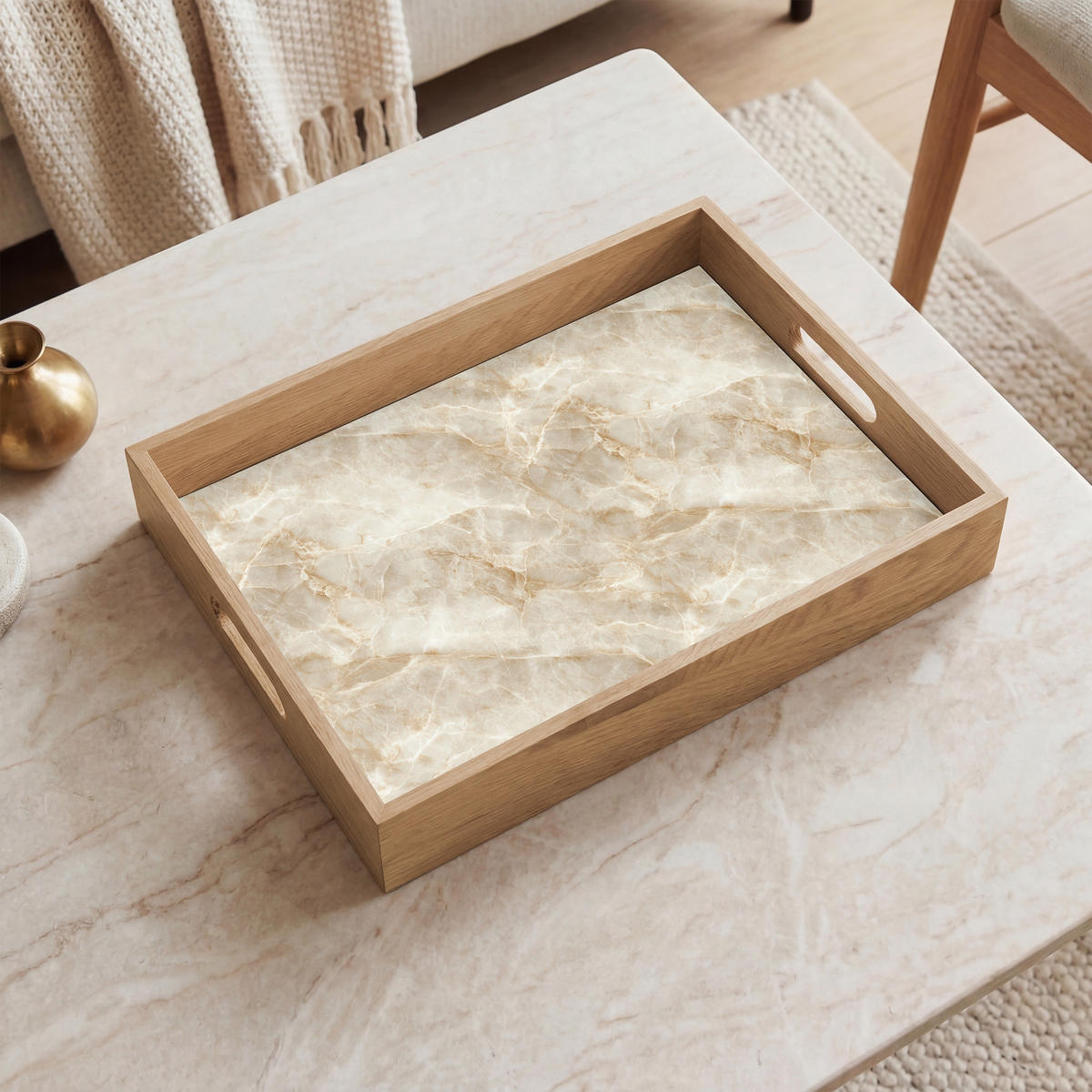 SERVÍROVACÍ PODNOS Světle béžová - Onyx - Jemná 40x30 cm - béžová, dřevo (40/5/5cm) - OnlyWow